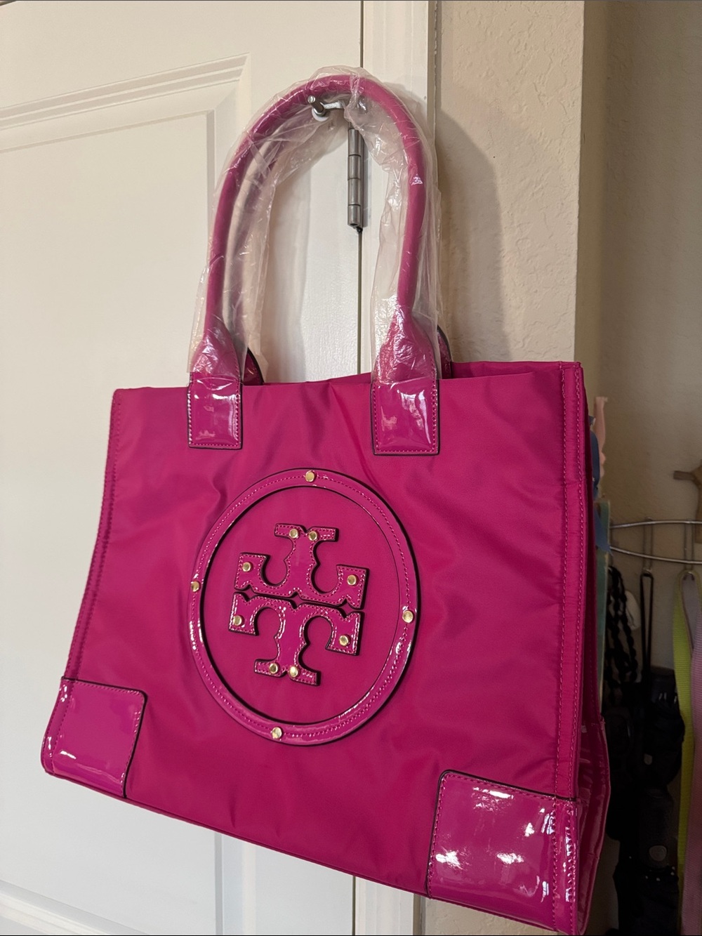 Tory Burch Bright Pink Logo Tote